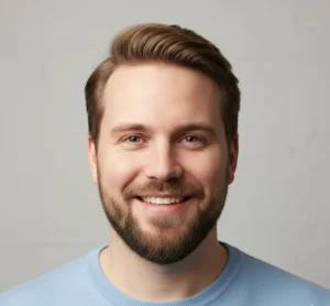 Stubble beard style for round faces with longer hair on the chin to create a slimming effect.