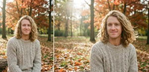 Profile view of a man sporting a high skin fade haircut with textured ash-blonde hair on top, taken in a modern salon.