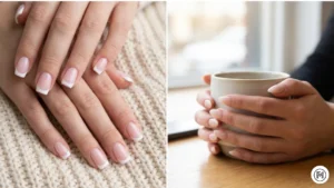 1. Classic French Tip Acrylic Nails Alt Text: Classic French tip acrylic nails on soft square and elegant almond shapes for a clean, minimalist everyday look.
