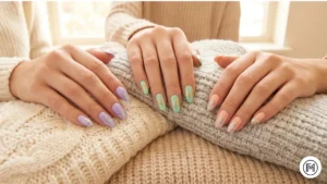 Alt Text: Sparkling glitter gradient acrylic nails fading from tips to a soft pastel base.