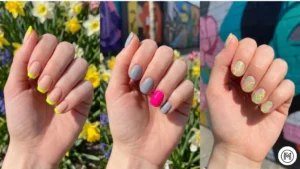 Negative Space Nails: Minimalist short nail art combining geometric patterns with clear negative space sections.

