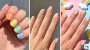 12Pastel RainbowBright pastel rainbow nail designs including skittles manicure and subtle rainbow accents on nude nails.
