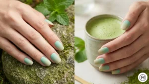 13. Mint Matcha Gradient: "Refreshing mint to matcha green gradient nail polish design for an earthy spring look."