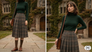 High-end minimalist black puffer jacket paired with straight-leg tailored denim jeans.