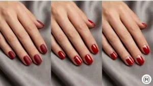 Classic Red Twist: Bold red short nails updated with matte finishes and subtle gold foil accents.
