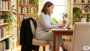 Black ponte pants styled with a longline grey blazer for a comfortable and professional work day.