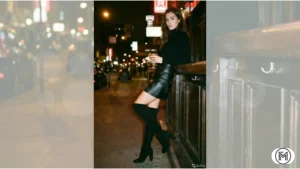 Outfit 17: Festive holiday party outfit with a silver sequin midi skirt and black sweater.

