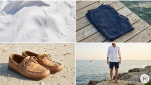 17	White Linen + Navy Shorts	Nautical spring aesthetic featuring a white linen shirt and navy shorts with boat shoes.
