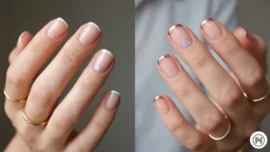 19. Micro French: "Minimalist micro-French manicure with ultra-thin colorful tips and tiny geometric dots."