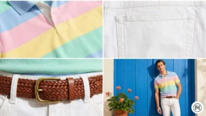 19	Striped Polo + White Jeans	Preppy spring style featuring a pastel striped polo shirt and white denim jeans.
