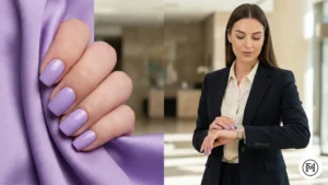 Lavender Love: "Lavender purple nail art paired with a stylish tailored blazer for a sophisticated spring look."