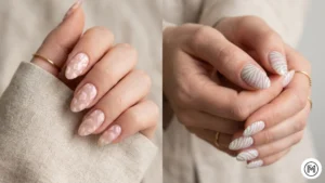 4. Animal Print (Soft): "Subtle pastel animal print nail art featuring soft lavender leopard spots and mint green zebra stripes on a nude base."