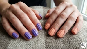 6. Ribbed Textured: "Tactile 3D ribbed textured nails in matte peach and lavender spring colors."