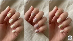 Glitter Accents: Sparkling short nails with fine silver glitter tips and rose gold chunky glitter accents.
