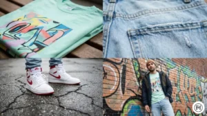 7	Graphic Tee + Jeans	Men's street style outfit with a pastel graphic tee, light wash jeans, and sneakers.
