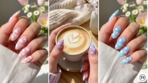 8Cloud Nail ArtDreamy spring cloud nail art collage in soft pastel pink, lavender, and sky blue hues.