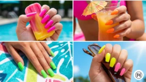 8. Neon Acrylic Nails Alt Text: Vibrant neon acrylic nails in eye-catching summer shades of electric pink, fluorescent orange, neon green, and bright yellow.