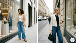 10: A split image showing transitional spring layering with an oversized cardigan, a silky slip skirt, and ankle boots.