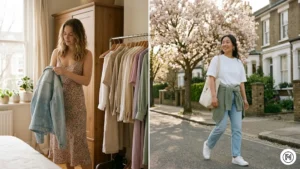 IMG 20 Two women demonstrating effortless spring outfit styling — layering a cardigan and building an outfit from existing wardrobe pieces
