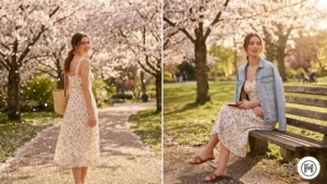 Outfit 5: A floral sundress layered with a blazer for a feminine spring ensemble.