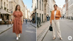 6- Terracotta & Warm Orange: Vibrant spring 2026 outfits with terracotta linen midi dresses and warm orange cropped blazers.