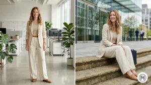 Outfit 7: A tonal spring outfit in shades of cream, ivory, and sand.