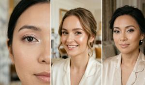 A close-up shot of several diverse people smiling and laughing together at an outdoor event, with soft, natural daylight. Their faces show natural texture and expression.