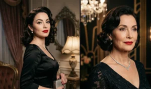 A close-up studio photograph of a polished black ceramic teapot with a minimalist design and a bamboo handle, sitting on a natural wood surface next to a small cup.