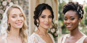Elegant bridal glamour makeup ideas featuring timeless champagne shimmer, soft pink lips, and flawless wedding-day skin.