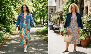 An aerial view of a dense, emerald-green forest with a winding, clear blue river that leads to a cascading waterfall over rocks.