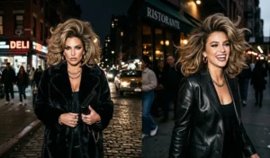A collage of two women with the glamorous Mob Wife lob blowout featuring massive root lift, dramatic volume, and swooping layers.