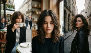 A 3-panel collage featuring women with the French-girl bedhead blowout, showing beautifully undone, matte, and texturized layers.