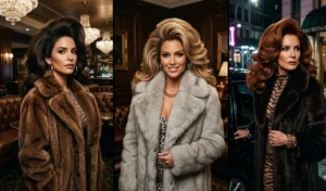 Three women modeling the loud luxury mob wife max volume blowout with dramatic root lift, flipped ends, and bold glamorous styling.