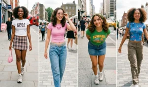 A four-panel photo collage of women with mid-length blowouts featuring playful, tightly woven face-framing baby braids at the front hairline.