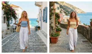 Smocked tube tops with linen pants
