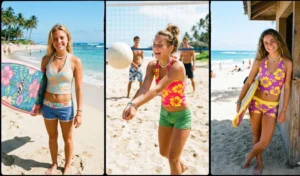 Hibiscus halter tops and boardshorts