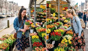 Floating flower market outfit ideas with dark-floral midi dresses and relaxed vintage denim jackets.